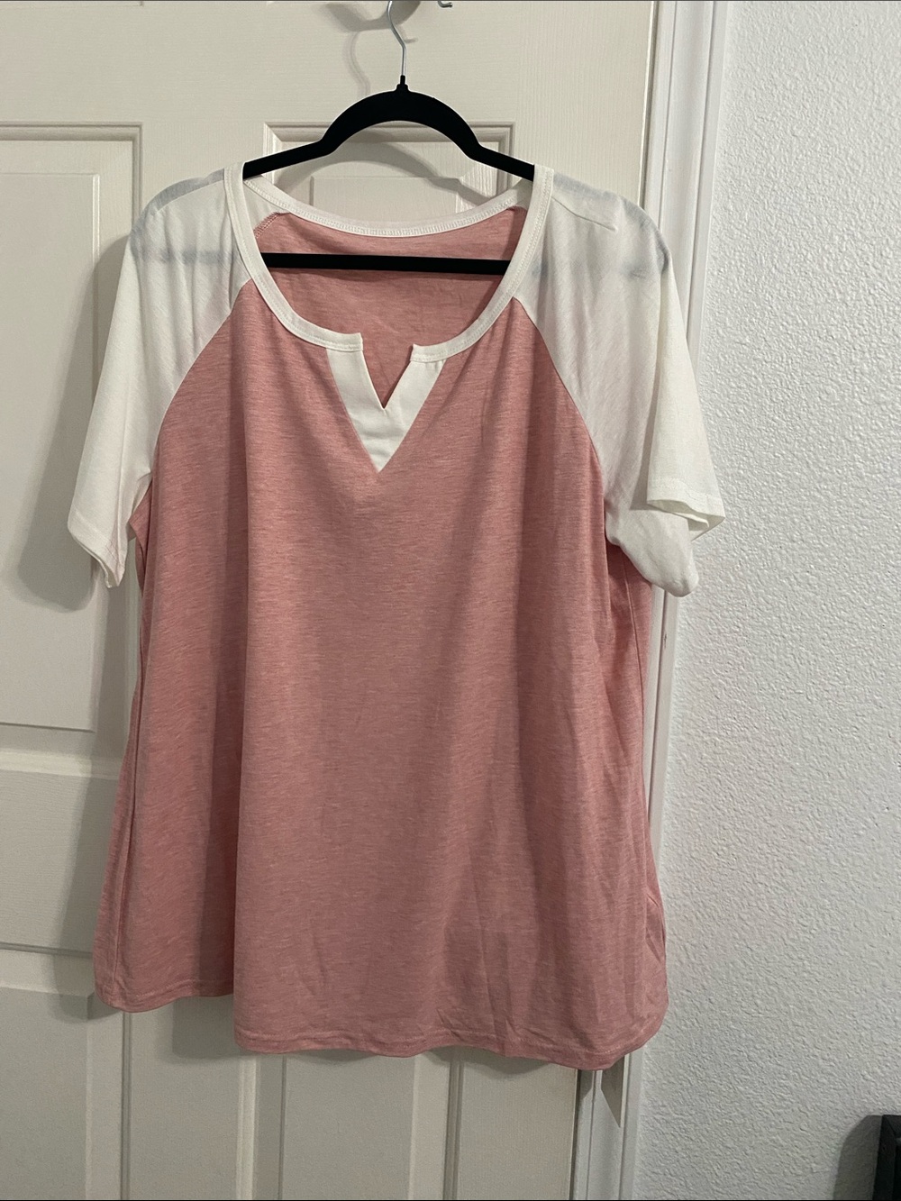 BloomChic Pink Raglan Short Sleeve Top with White Trim
